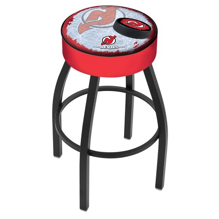 Holland Bar Stool Co 25" New Jersey Devils Cushion Seat, Blk Wrinkle Base Swivel Bar Stool L8B125NJDevl-D2